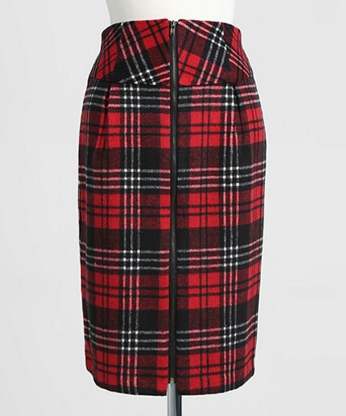 DHOLIC（ディーホリック）の「*MONOMORI-モノモリ-/AW*フロントジッパーペンシルスカート（スカート・レディース・チェックA/チェックB/ワイン・S/M）」の2枚目の写真
