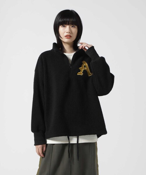 AVIREX（アヴィレックス）の「ハーフジップ エンブロイダリー トップス / L-L/S HALF ZIP EMBROIDERY TOPS（トップス・ブラック/オフホワイト/キャメル・F）」の5枚目の写真