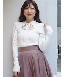 MERCURYDUO | 2WAYリボンカットアウトロングスリーブリブニット(ニット/セーター)