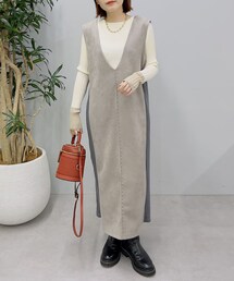 un dix cors | 《予約》【着痩せ効果抜群】フェイクスエード×リブジャンスカ(ワンピース)