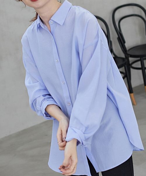 LEPSIM（レプシィム）の「レギュラーシャツ（トップス・レディース・オフホワイト05/ブルー82・FREE SIZE/FREE TALL）」の9枚目の写真