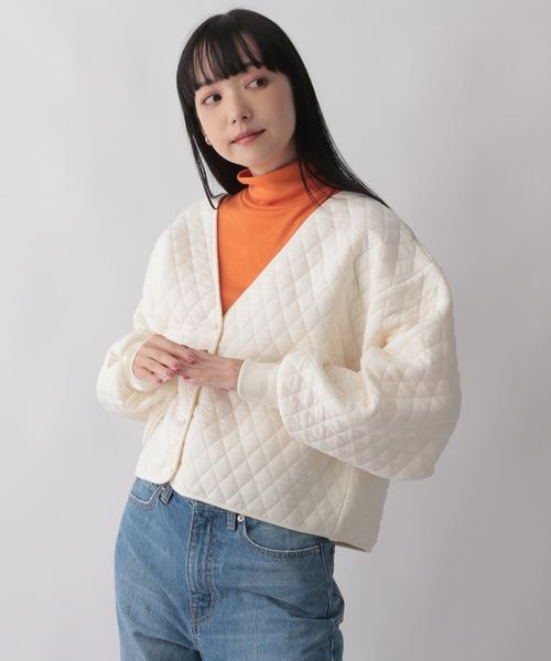 LOWRYS FARM(ローリーズファーム)の「キルトカーディガン(トップス・レディース・ホワイト05/ブラック09/グリーン75・F)」の1枚目の写真