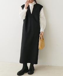 PUAL CE CIN | 圧縮ニットジャージーキーネックジャンパースカート(ワンピース)