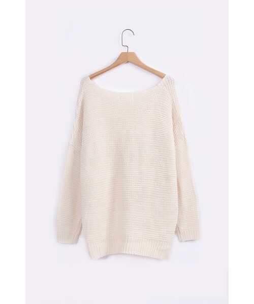 ORENDA（オレンダ）の「百搭開衩暖暖粗針毛衣（トップス・レディース・米白/黑・F）」の2枚目の写真