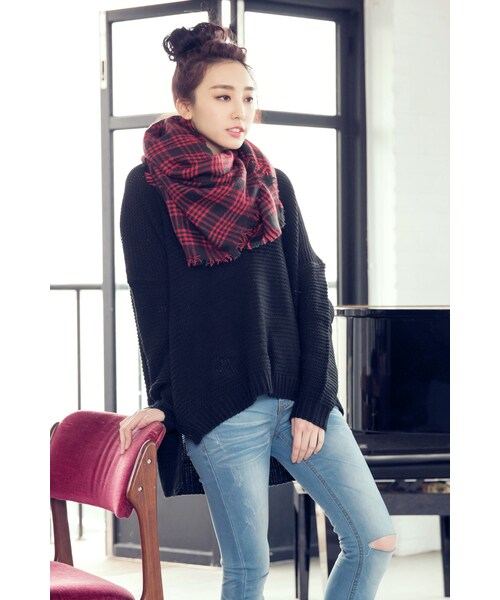 ORENDA（オレンダ）の「百搭開衩暖暖粗針毛衣（トップス・レディース・米白/黑・F）」の14枚目の写真