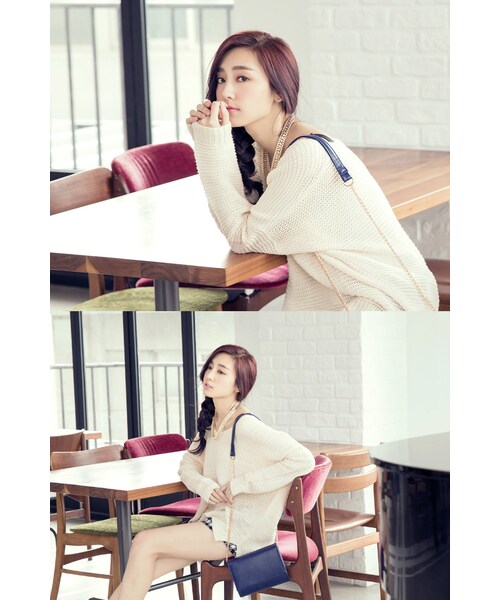 ORENDA（オレンダ）の「百搭開衩暖暖粗針毛衣（トップス・レディース・米白/黑・F）」の4枚目の写真