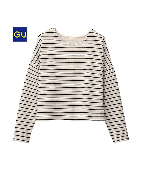 GU(ジーユー)の「(GU)リップルボーダープルオーバー(長袖)(WOMEN ⁄ カットソー(Tシャツ)・レディース・BLACK/OFF WHITE・M/XL/S/L)」の2枚目の写真