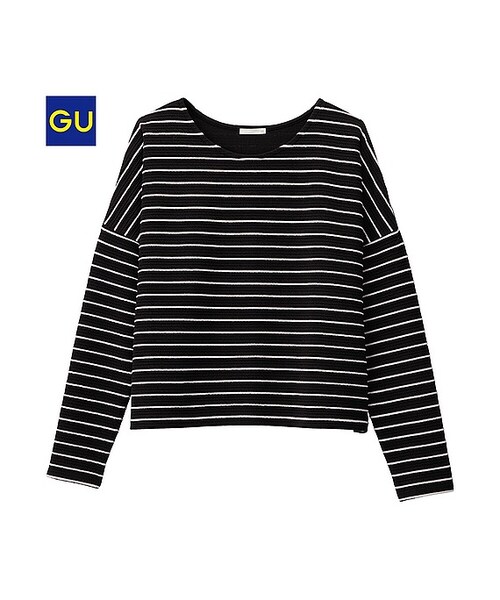 GU(ジーユー)の「(GU)リップルボーダープルオーバー(長袖)(WOMEN ⁄ カットソー(Tシャツ)・レディース・BLACK/OFF WHITE・M/XL/S/L)」の1枚目の写真