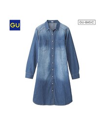 GU | （GU）デニムワンピース（ブリーチ・長袖）Ａ(ワンピース/ドレス)