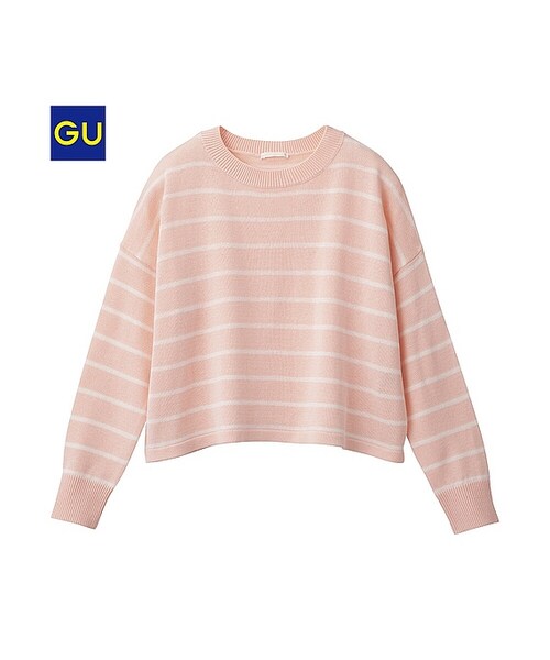GU(ジーユー)の「(GU)クロップドセーター(ボーダー・長袖)(WOMEN ⁄ ニット・レディース・NAVY/OFF WHITE/BLACK/PINK・S/L/XL/M)」の4枚目の写真
