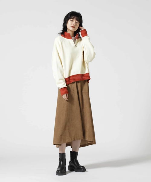 AVIREX（アヴィレックス）の「CORDUROY NARROW RIBS SKIRT/ コーデュロイ ナローリブスカート（スカート・ベージュ/チャコール/バーガンディ・F）」の6枚目の写真