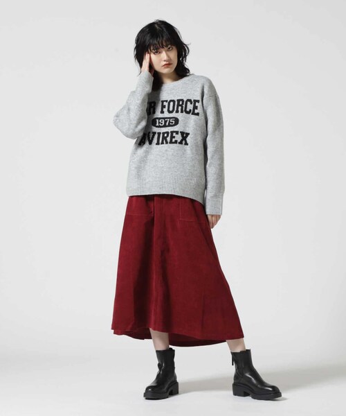 AVIREX（アヴィレックス）の「CORDUROY NARROW RIBS SKIRT/ コーデュロイ ナローリブスカート（スカート・ベージュ/チャコール/バーガンディ・F）」の10枚目の写真