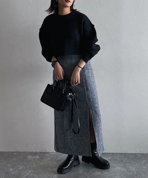 PAGEBOY（ページボーイ）の「ボクシーショートニット（トップス・レディース・オフホワイト05/ブラック09/柄ブラック10/柄ターコイズ79/ブルー85・F）」の11枚目の写真