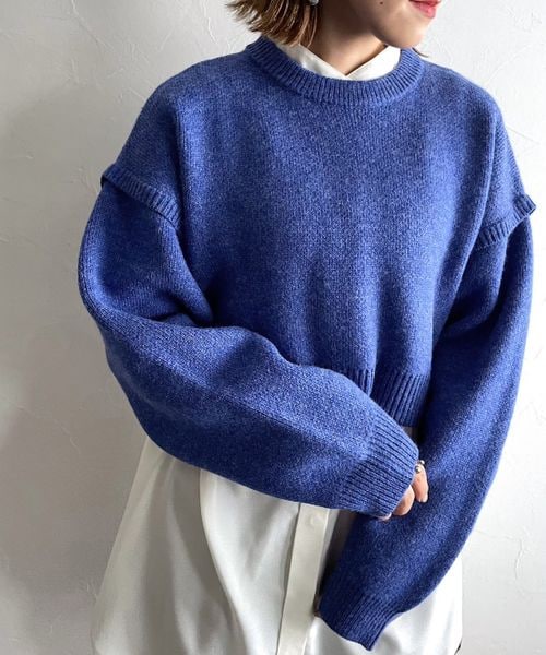 PAGEBOY（ページボーイ）の「ボクシーショートニット（トップス・レディース・オフホワイト05/ブラック09/柄ブラック10/柄ターコイズ79/ブルー85・F）」の19枚目の写真