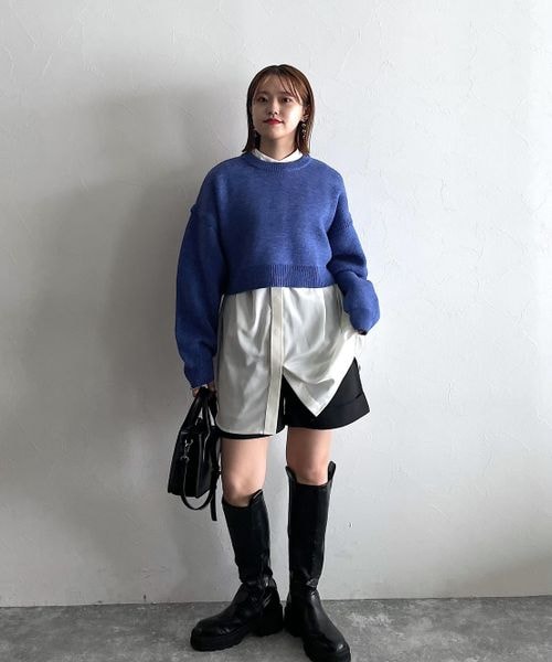 PAGEBOY（ページボーイ）の「ボクシーショートニット（トップス・レディース・オフホワイト05/ブラック09/柄ブラック10/柄ターコイズ79/ブルー85・F）」の20枚目の写真