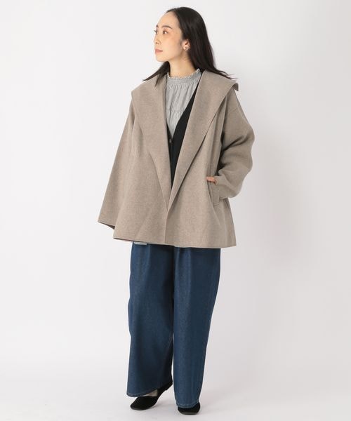 studio CLIP（スタディオクリップ）の「ナチュラル着流しハーフコート[プチサイズあり]（ジャケット/アウター・レディース・グレー15/モカ59/ネイビー88・F/PFREE(WEB限定)）」の5枚目の写真