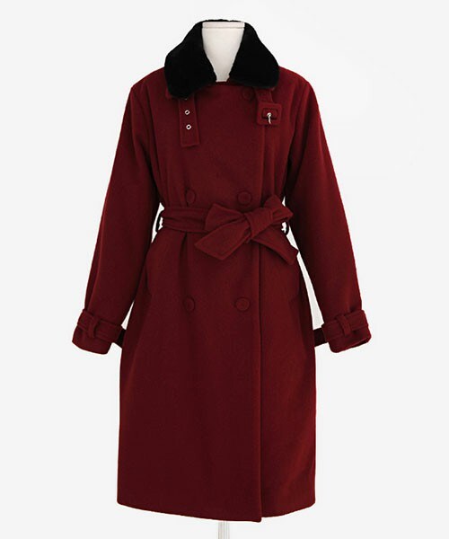 DHOLIC(ディーホリック)の「ファーカラー付きダブルコート(その他アウター・レディース・アイボリー/ワイン・free)」の2枚目の写真