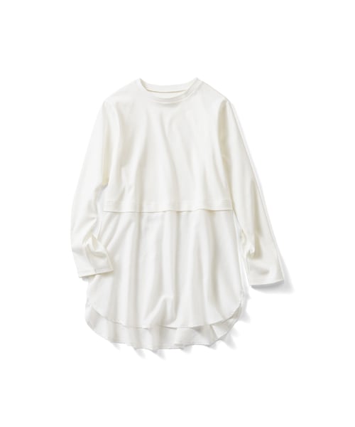 IEDIT（イディット）の「IEDIT[イディット] レイヤードに使える すそシャツデザインのホワイトロングカットソートップスの会（レディースファッション > トップス > Tシャツ・カットソー・レディース・ホワイト・身幅53.5/総丈81cm/身幅57/総丈82.5cm/身幅47/総丈79cm/身幅50/総丈80cm/身幅44/総丈78cm/身幅41/総丈77cm）」の3枚目の写真