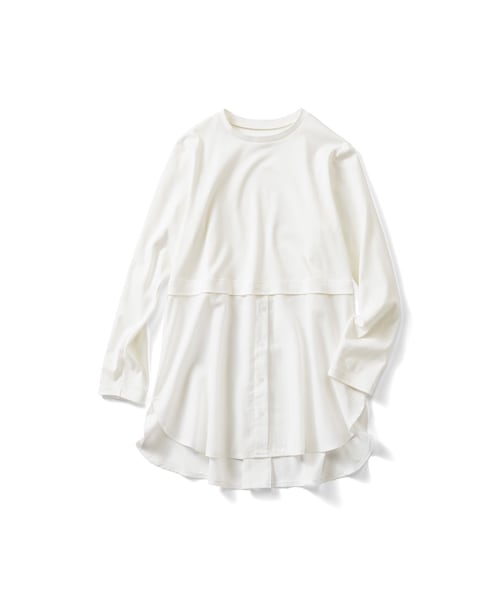 IEDIT（イディット）の「IEDIT[イディット] レイヤードに使える すそシャツデザインのホワイトロングカットソートップスの会（レディースファッション > トップス > Tシャツ・カットソー・レディース・ホワイト・身幅53.5/総丈81cm/身幅57/総丈82.5cm/身幅47/総丈79cm/身幅50/総丈80cm/身幅44/総丈78cm/身幅41/総丈77cm）」の4枚目の写真