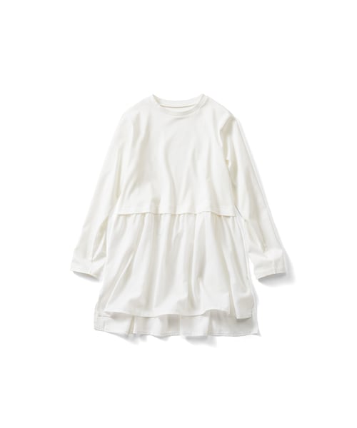 IEDIT（イディット）の「IEDIT[イディット] レイヤードに使える すそシャツデザインのホワイトロングカットソートップスの会（レディースファッション > トップス > Tシャツ・カットソー・レディース・ホワイト・身幅53.5/総丈81cm/身幅57/総丈82.5cm/身幅47/総丈79cm/身幅50/総丈80cm/身幅44/総丈78cm/身幅41/総丈77cm）」の5枚目の写真