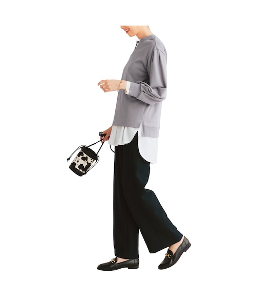 IEDIT（イディット）の「IEDIT[イディット] レイヤードに使える すそシャツデザインのホワイトロングカットソートップスの会（レディースファッション > トップス > Tシャツ・カットソー・レディース・ホワイト・身幅53.5/総丈81cm/身幅57/総丈82.5cm/身幅47/総丈79cm/身幅50/総丈80cm/身幅44/総丈78cm/身幅41/総丈77cm）」の9枚目の写真