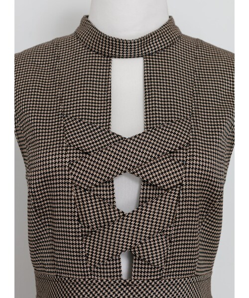 Marjorie（マージョリー）の「藝術囚禁犯，雙交叉鏤空拼紗千鳥格無袖洋裝（ワンピース/ドレス・レディース・咖啡・XS/S/M）」の9枚目の写真