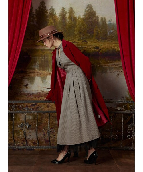 Marjorie（マージョリー）の「藝術囚禁犯，雙交叉鏤空拼紗千鳥格無袖洋裝（ワンピース/ドレス・レディース・咖啡・XS/S/M）」の2枚目の写真