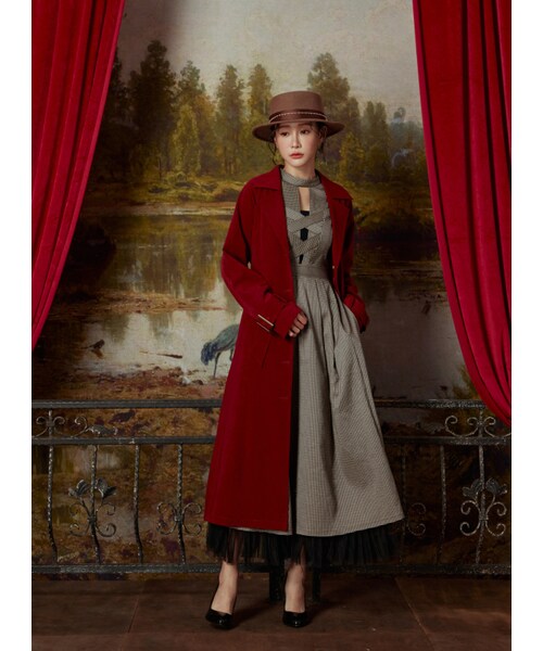 Marjorie（マージョリー）の「藝術囚禁犯，雙交叉鏤空拼紗千鳥格無袖洋裝（ワンピース/ドレス・レディース・咖啡・XS/S/M）」の4枚目の写真