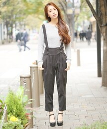 Heather | ストライプハイウエストサスペンダーパンツ(パンツ)