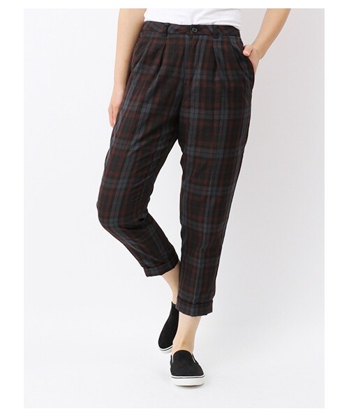 ehka sopo（エヘカソポ）の「チェックセンタープレスパンツ1401240-32-13-11（パンツ・レディース・ブラウン/グリーン・S/M）」の3枚目の写真