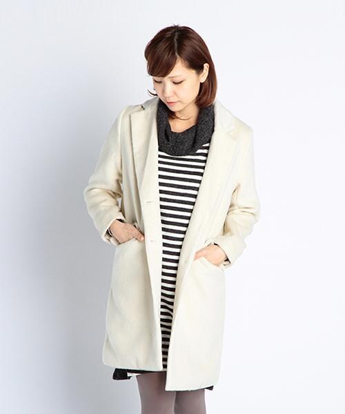 RAY CASSIN（レイカズン）の「フェイクシャギーチェスターコート（ジャケット/アウター・レディース・ネイビー/グリーン/チャコールグレー/キナリ・FREE）」の4枚目の写真