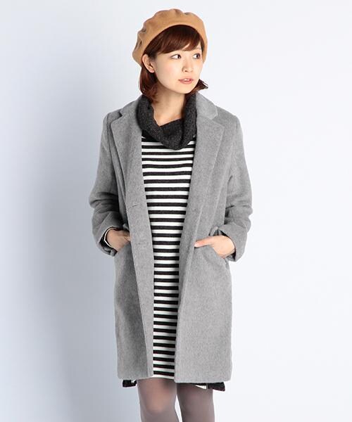 RAY CASSIN（レイカズン）の「フェイクシャギーチェスターコート（ジャケット/アウター・レディース・ネイビー/グリーン/チャコールグレー/キナリ・FREE）」の2枚目の写真