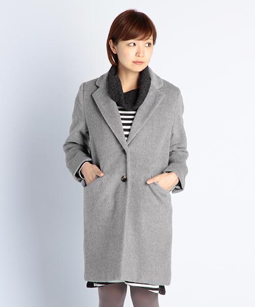 RAY CASSIN（レイカズン）の「フェイクシャギーチェスターコート（ジャケット/アウター・レディース・ネイビー/グリーン/チャコールグレー/キナリ・FREE）」の10枚目の写真