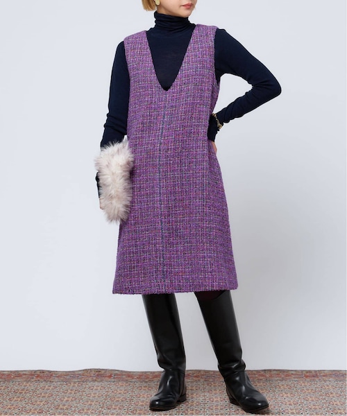 IENA（イエナ）の「IENA LA BOUCLE カラーツィードVネックワンピース