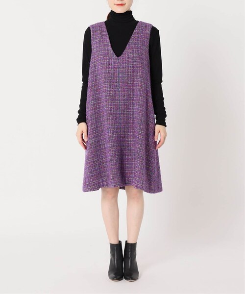 IENA（イエナ）の「IENA LA BOUCLE カラーツィードVネックワンピース