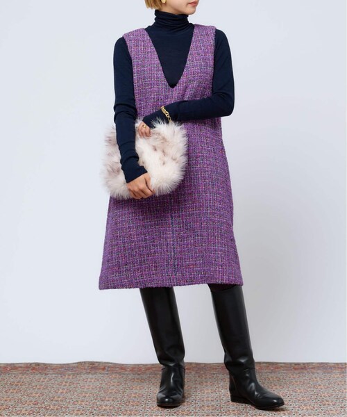IENA LA BOUCLE カラーツィードVネックワンピース IENA（イエナ）の「IENA LA BOUCLE カラーツィードVネックワンピース