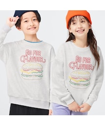 GU（ジーユー）の「KIDS(男女兼用)グラフィックスウェットプルオーバー(長袖)(ハンバーガー)（スウェット）」