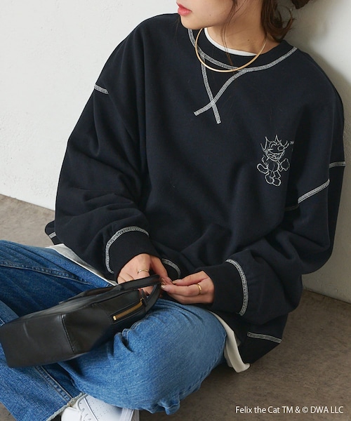 PUAL CE CIN(ピュアルセシン)の「FELIX スウェット(smile)(Tシャツ/カットソー・レディース・ブラック・FREE)」の1枚目の写真