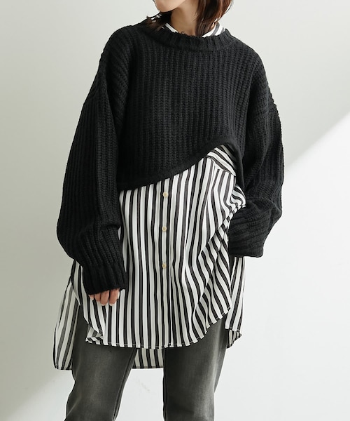 COLLAGE GALLARDAGALANTE（コラージュガリャルダガランテ）の「ヘムデザインニットボレロ（ニット/セーター・レディース・ベージュ/ブラック・F）」の2枚目の写真