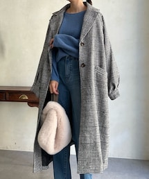 DouDou | 【WEB限定】チェック柄ボリューム袖ラグランコート(チェスターコート)