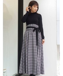 MERCURYDUO | ニットドッキングギャザーフレアチェックワンピース(ワンピース)