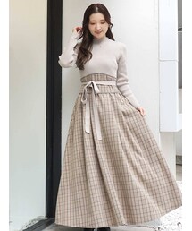 MERCURYDUO | ニットドッキングギャザーフレアチェックワンピース(ワンピース)