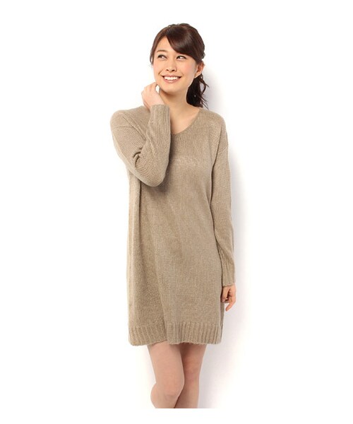 laboratory work（ラボラトリーワーク）の「ラメ混Vネックニットワンピース（ワンピース/ドレス・レディース・グレー系/モカ/ネイビー・M）」の2枚目の写真