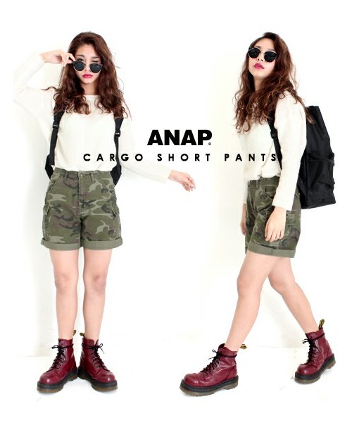 ANAP（アナップ）の「カーゴハーフパンツ（パンツ・レディース・カーキ/ブラック/迷彩・S/M）」の4枚目の写真