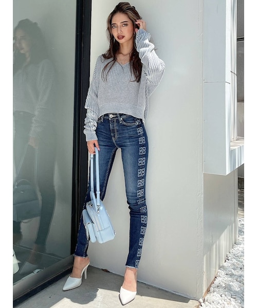 GYDA（ジェイダ）の「M/W G SQUAREレーザーデザインスキニーデニムパンツ（デニムパンツ・インディゴ/アイスブルー・XS/M/S）」の4枚目の写真