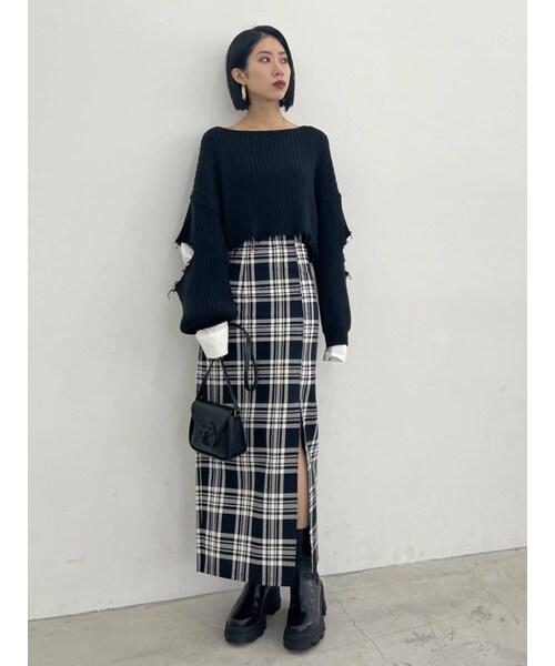 EMODA（エモダ）の「スーパーハイウエストスリットスカート（スカート・ブラック/ライトミックス/ミックス・M/S）」の4枚目の写真