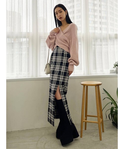 EMODA（エモダ）の「スーパーハイウエストスリットスカート（スカート・ブラック/ライトミックス/ミックス・M/S）」の5枚目の写真