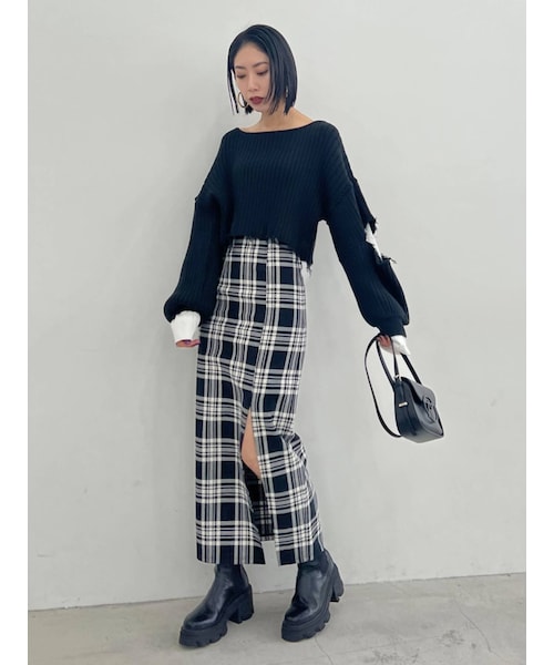 EMODA（エモダ）の「スーパーハイウエストスリットスカート（スカート・ブラック/ライトミックス/ミックス・M/S）」の3枚目の写真