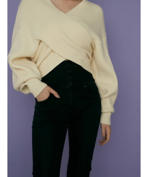 EMODA(エモダ)の「ヘムレースアップハイウエストパギンス(デニムパンツ・インディゴ/ブラック・S/M/XS)」の13枚目の写真