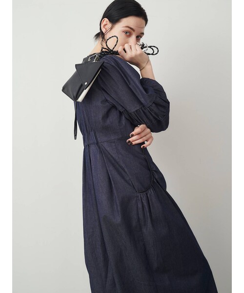 ★極美品★エレンディーク　ELENDEEK スモッキングコクーンワンピ ELENDEEK（エレンディーク）の「BLACK PIPING COCOON OP